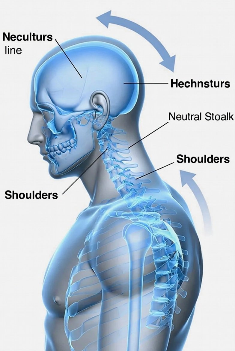 Neck pain alignment diagram showing how shoulder sink and torso tilt force the neck out of neutral position
