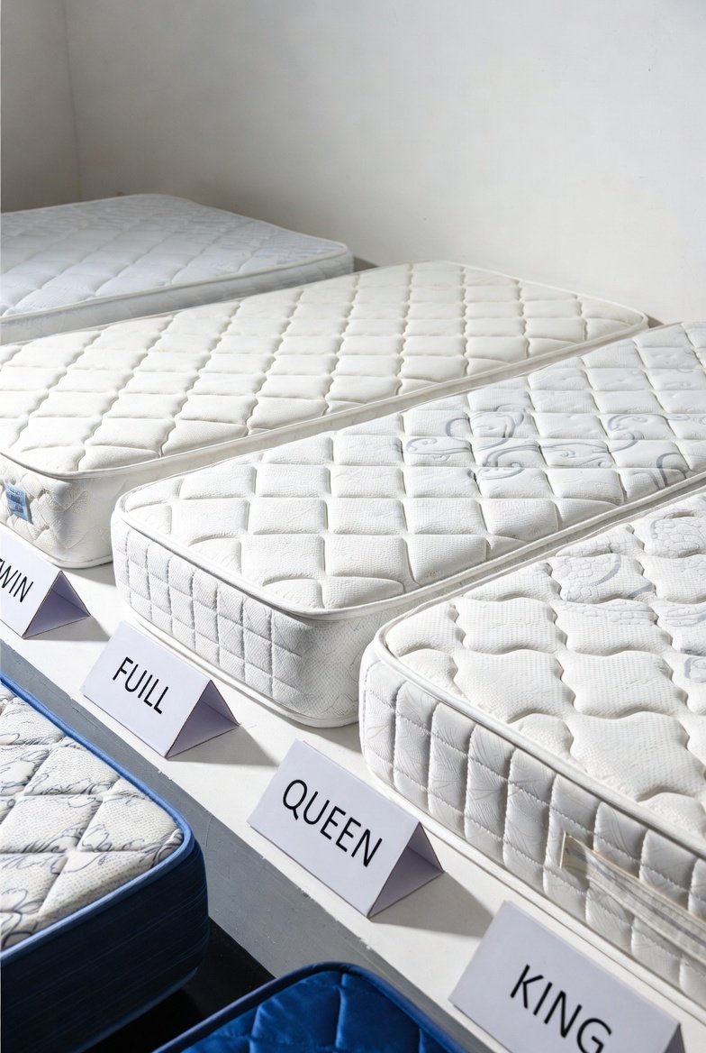 Mattress size guide chart showing standard mattress dimensions from Twin to California King